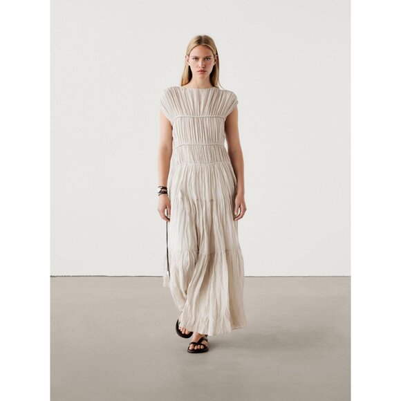 Massimo Dutti Dresses & Skirts - Massimo Dutti Womens Maxi Dress M Medium Beige Loose Cut Pleated 6623/623 NWT